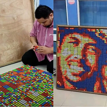 Hasilkan Potret Shuib Dan Siti Sarah Guna 400 Buah 'Rubik Cube', Kreativiti Lelaki Ini Raih Pujian Netizen