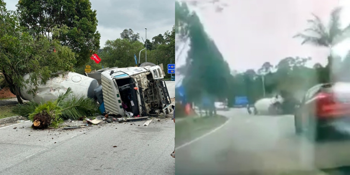 Isteri Bersyukur Suami Terselamat Selepas Nyaris Dihempap Lori Simen Terbabas