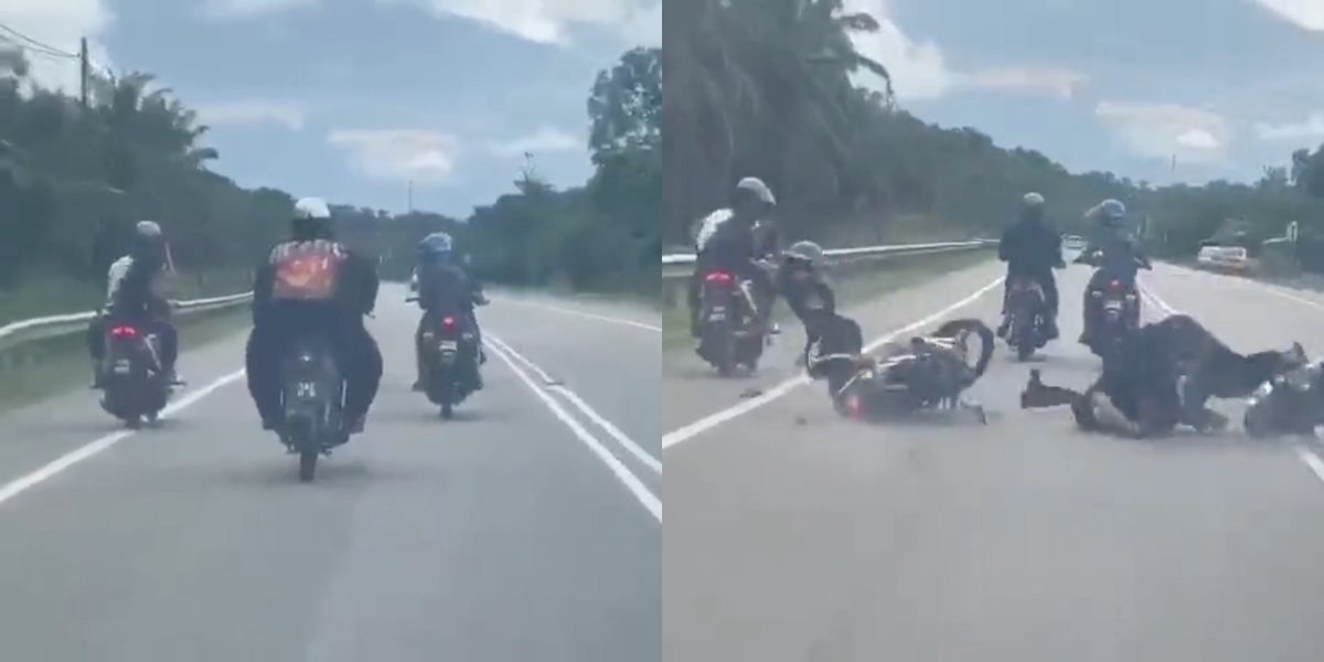 Berborak Ketika Konvoi, Dua Pemuda Terjatuh Motosikal Selepas Berlanggar Satu Sama Lain