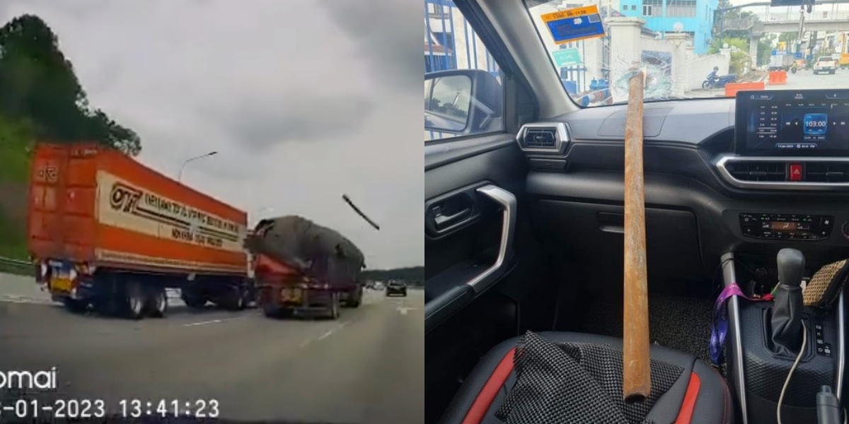 Seakan Filem 'Final Destination', Besi Buruk Dari Lori Melayang Tembusi Cermin Kereta