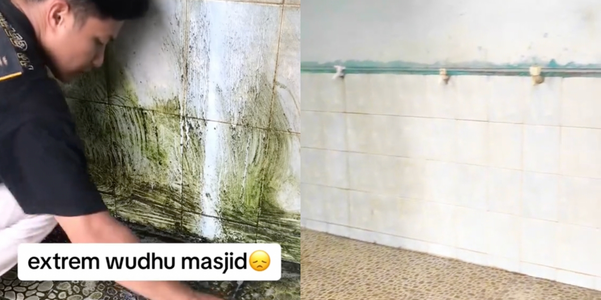 Daripada Berlumut Jadi Bersih, Netizen Puji Usaha Pemuda Ini Cuci Ruang Wuduk