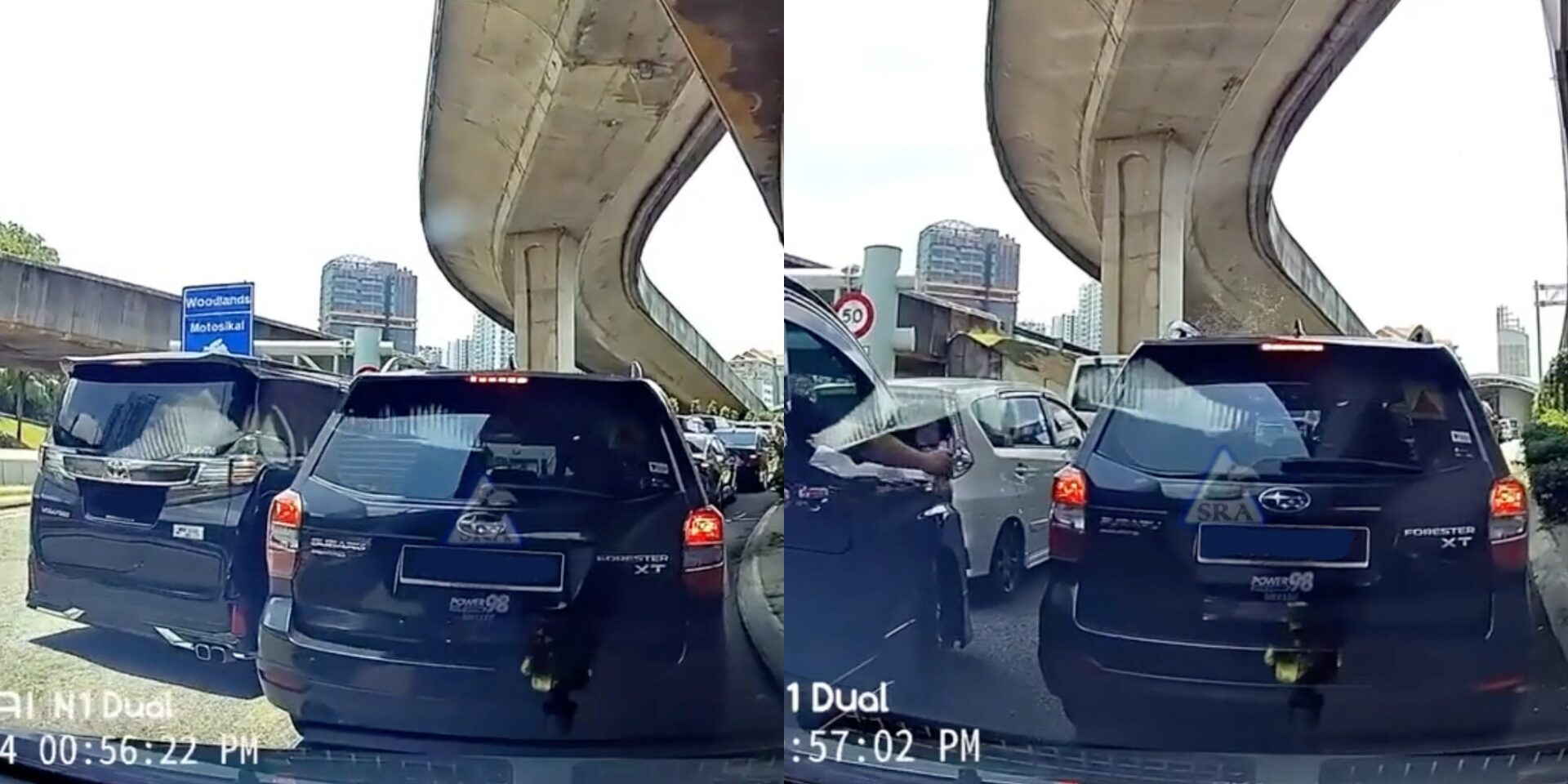 Tak Diberi Masuk Lorong, Pemandu Vellfire Malaysia Simbah Air Dekat Subaru Singapura