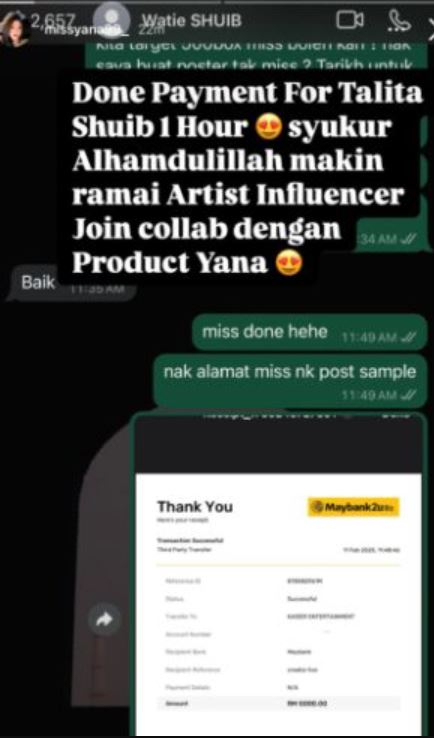 talita dibayar RM5,000 
