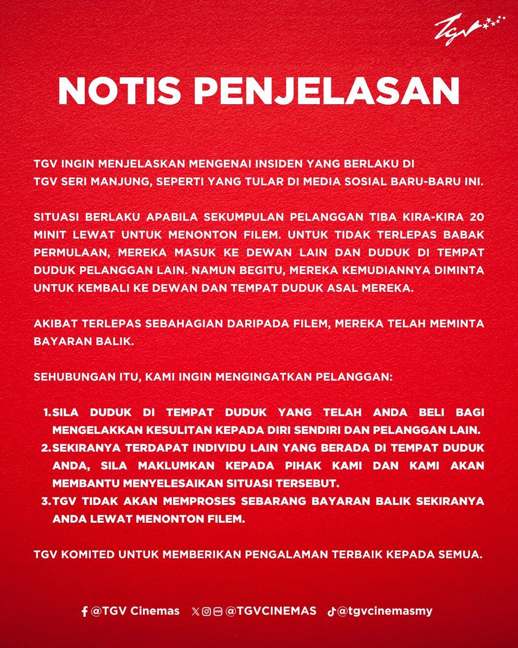 Pelanggan Marah Tak Dapat 'Refund' Terlepas Babak Awal Blood Brothers, Ini Penjelasan Penuh TGV Manjung 2 Pelanggan Marah Tak Dapat 'Refund' Terlepas Babak Awal Blood Brothers, Ini Penjelasan Penuh TGV Manjung
