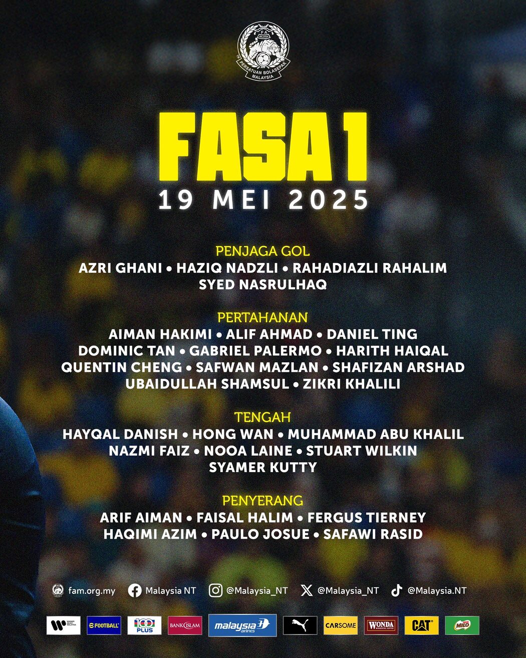 Senarai Pemain Dipanggil Sertai Kem Latihan Pusat Skuad Harimau Malaya 2 Harimau Malaya