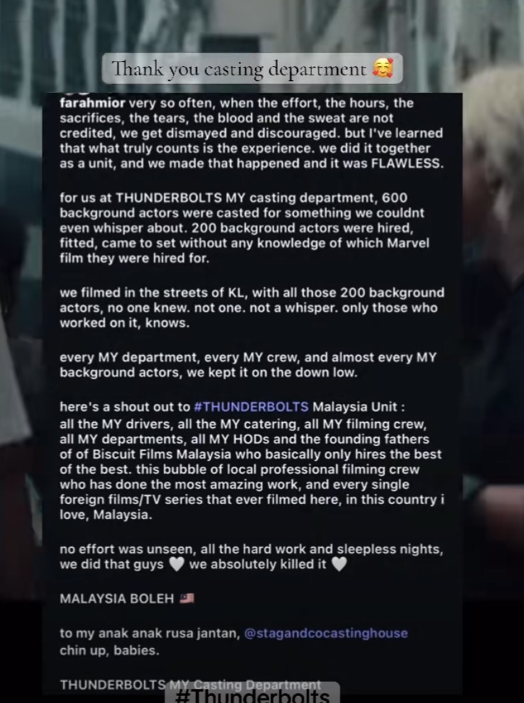 Wanita Tempatan Ini Kongsi Pengalaman Jadi Pelakon 'Extra' Dalam Filem Thunderbolts 4 thunderbolts