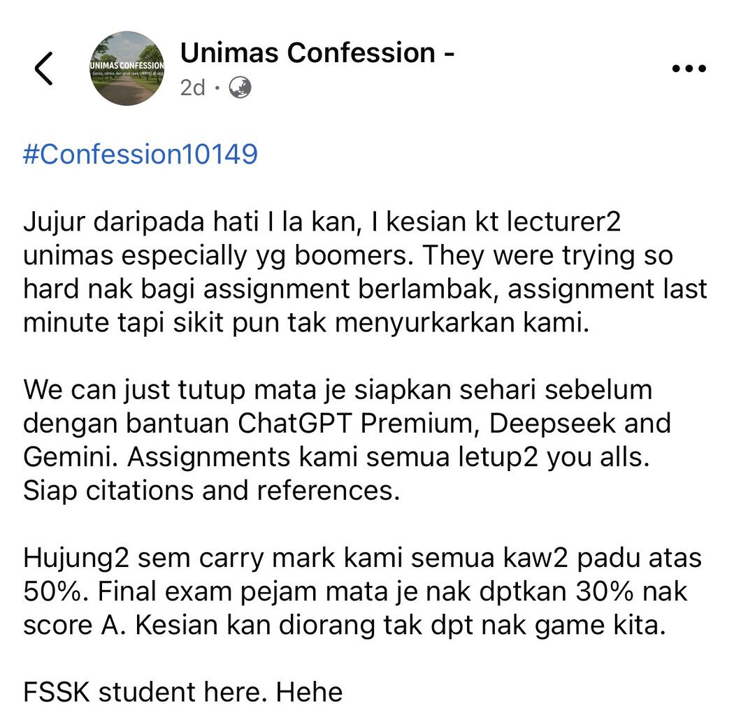 ‘Tutup Mata Je Siapkan Dengan AI’ - Pelajar Universiti Perlekeh Pensyarah ‘Try Hard’ Beri Tugasan Berlambak 2 Pelajar