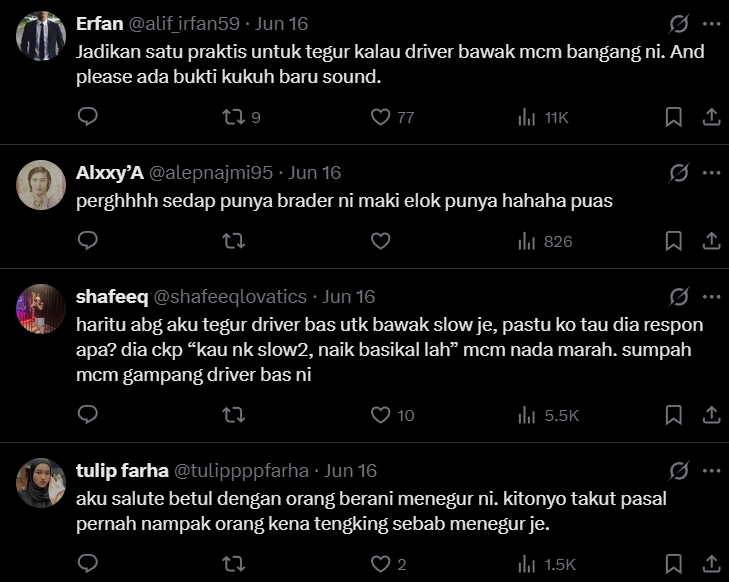 'Kita Perlu Ramai Lagi Macam Ni' - Netizen Puas Hati Lihat Lelaki Maki Pemandu Bas Bawa Laju 2 pemandu