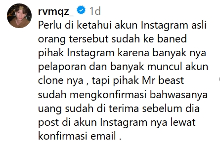 Netizen Indonesia Sabotaj Pemenang Senegaranya Kerana Mahu Bolot Wang RM200,000 Dari 'Giveaway' MrBeast 3 Netizen indonesia