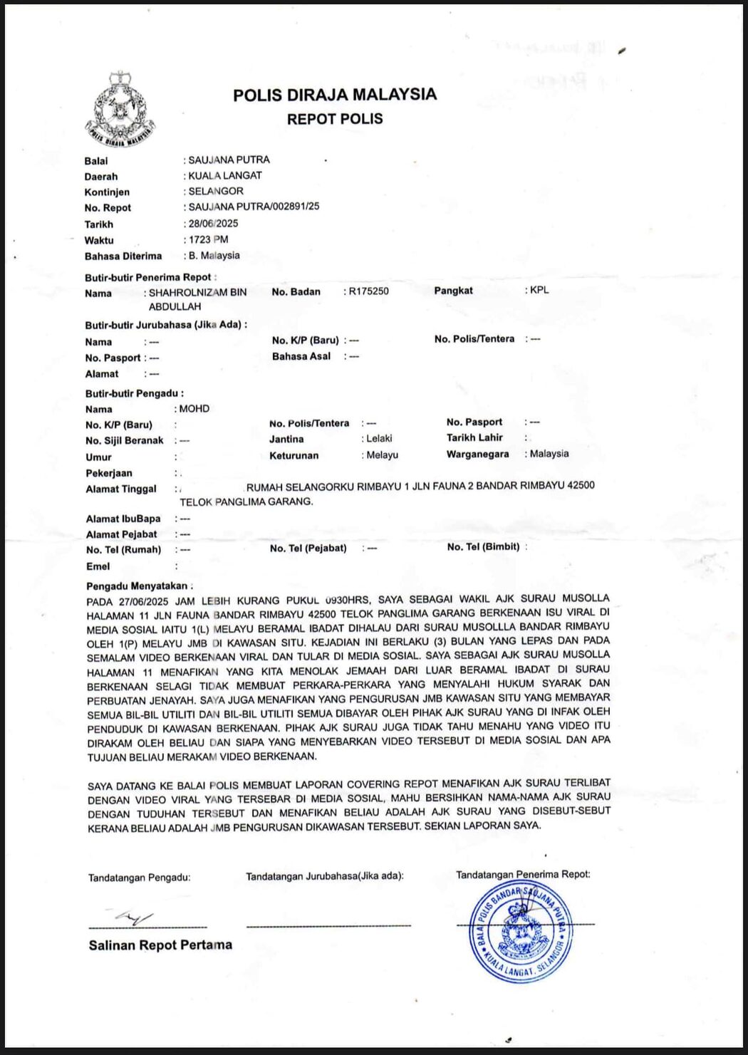 'Wanita Itu Dari JMB' – AJK Musolla Halaman 11 Dedah Abah PU Azhar Penyumbang Dana Operasi Surau 2 'Wanita Itu Dari JMB' – AJK Musolla Halaman 11 Dedah Abah PU Azhar Penyumbang Dana Operasi Surau
