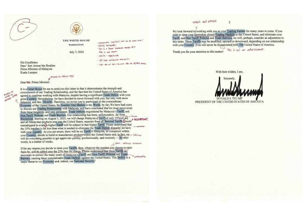 ‘Hanya Layak Dapat C-‘ – Lelaki Ini Dedah Kualiti Surat Rasmi Presiden Trump Kepada PMX