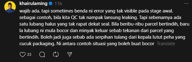 Pelanggan Dakwa Isi Ayam Sedikit Dan Bungkusan Bocor, Respon Khairul Aming Buat Netizen Kagum 3 Pelanggan Dakwa Isi Ayam Sedikit Dan Bungkusan Bocor, Respon Khairul Aming Buat Netizen Kagum