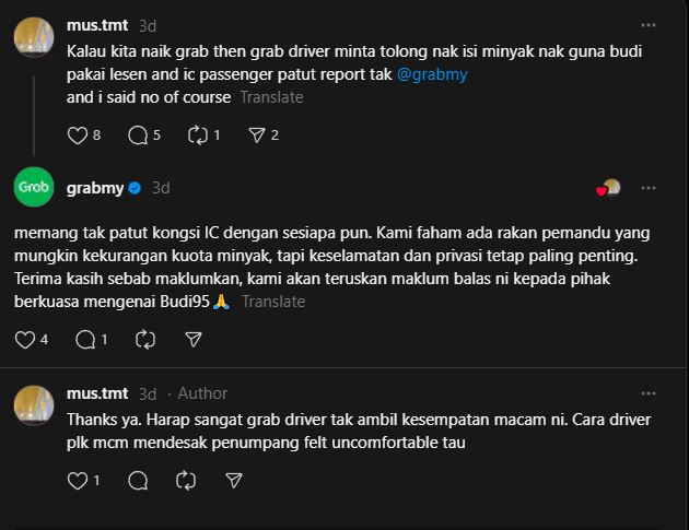 Grab Malaysia Minta Maaf Tindakan Pemandu Minta Kad Pengenalan Dan Lesen Penumpang Untuk Beli BUDI95