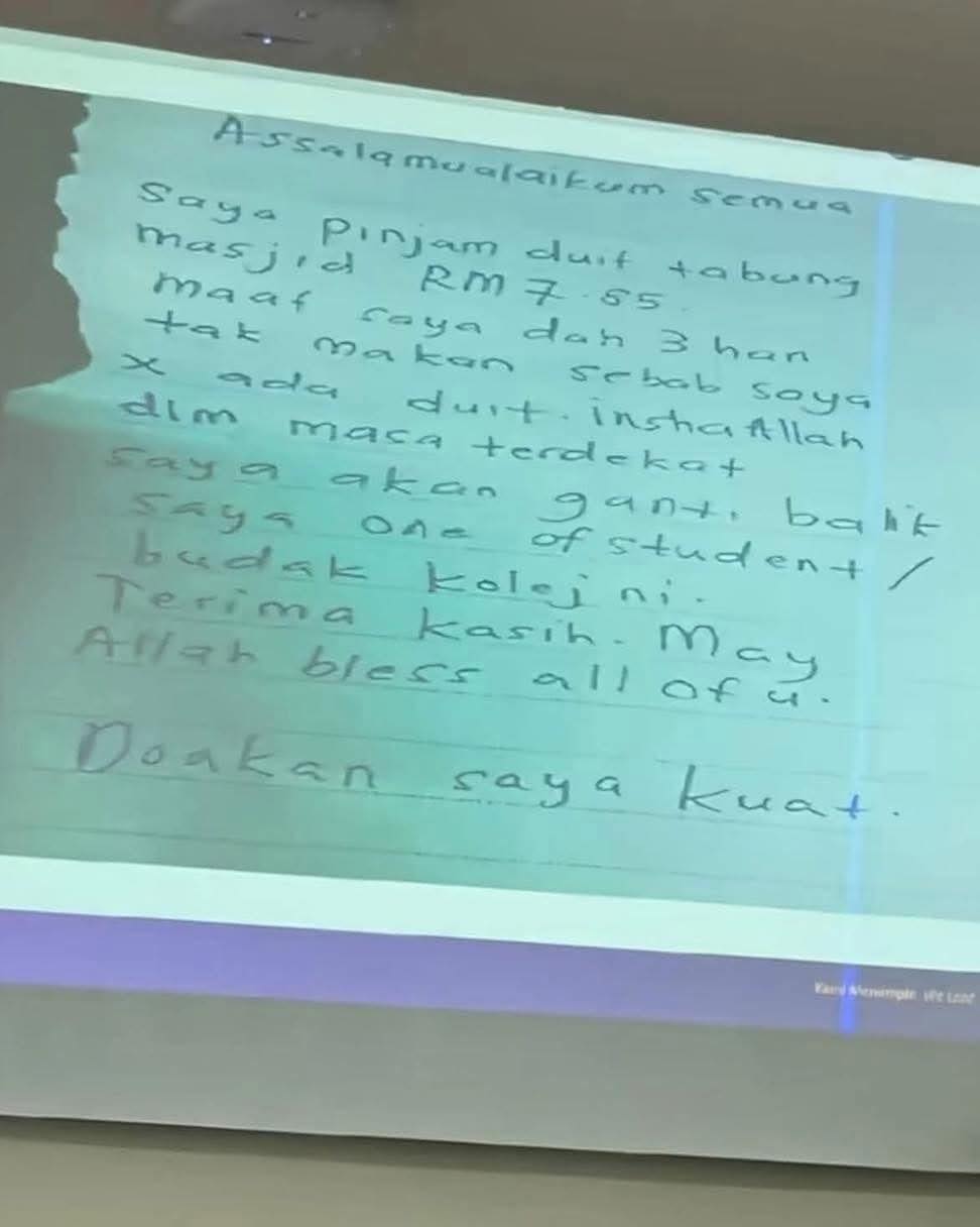'Saya Pinjam Duit Masjid RM7.65, Maaf…3 Hari Tak Makan' - Pelajar Kolej