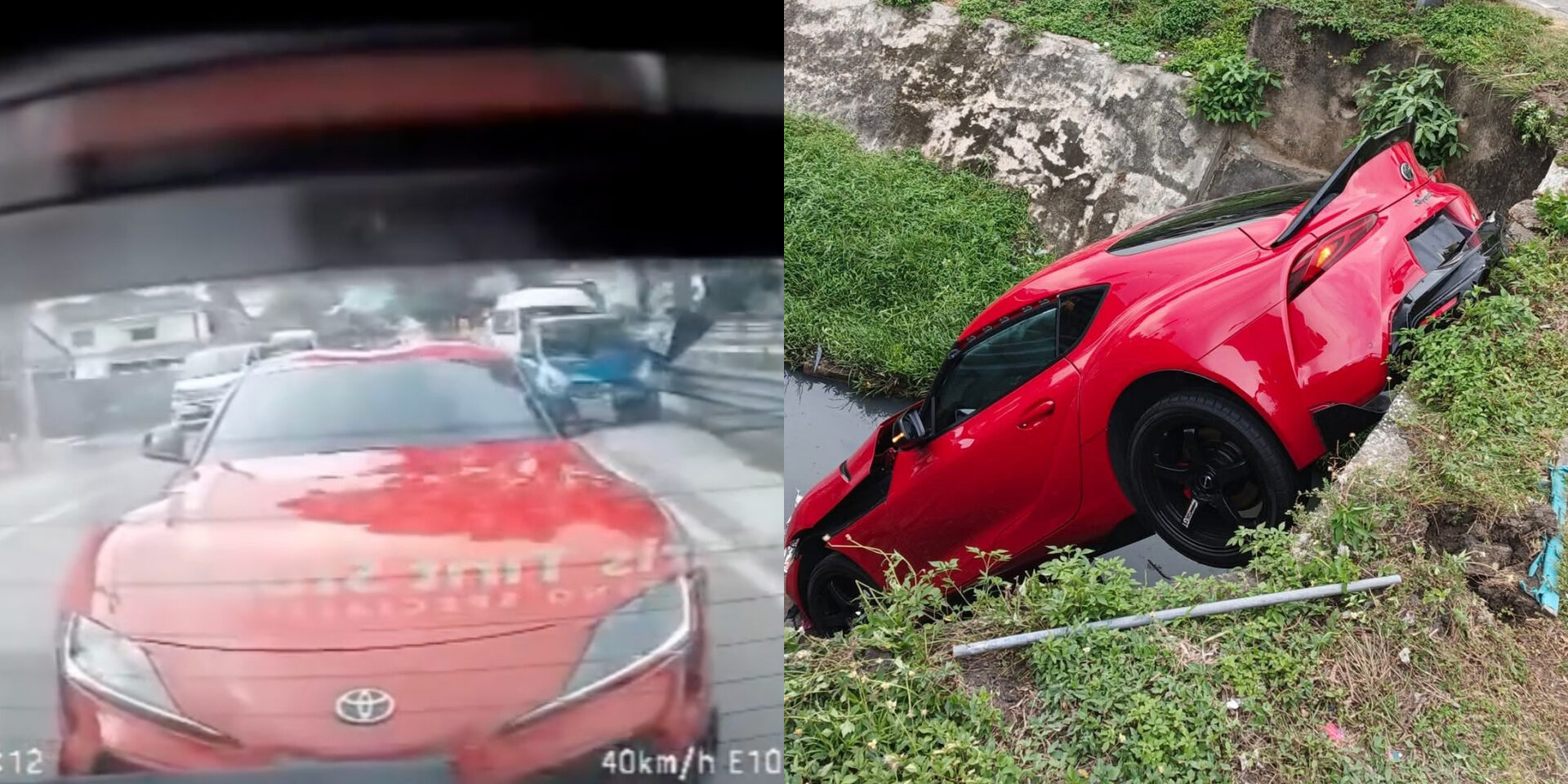 Pandu Melulu Sambil 'Mencucuk', Toyota Supra Terjunam Masuk Longkang