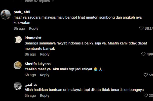 Rakyat Indonesia Akui Malu Keangkuhan Menteri Perlekehkan Bantuan Malaysia Sebagai 'Tidak Seberapa' 3 Rakyat Indonesia Akui Malu Keangkuhan Menteri Perlekehkan Bantuan Malaysia Sebagai 'Tidak Seberapa'