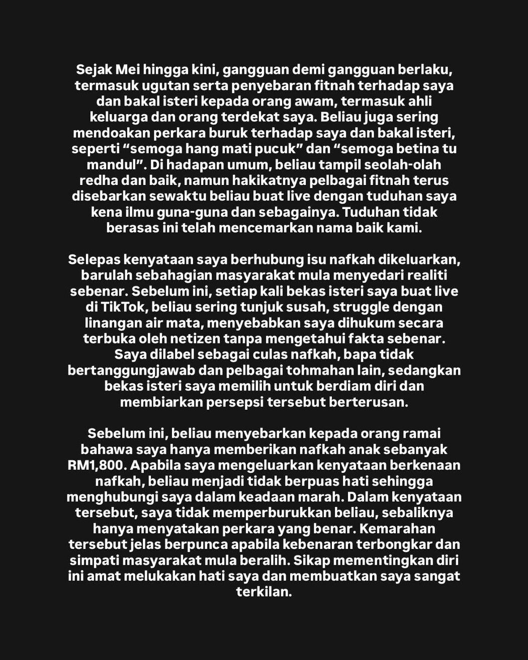 'Saya Tanggung Nafkah Anak RM8,200 Sebulan,' - Chazynash Tertekan Difitnah Bekas Isteri, Terpaksa Tarik Balik Pemberian Mutaah 4 'Saya Tanggung Nafkah Anak RM8,200 Sebulan,' - Chazynash Tertekan Difitnah Bekas Isteri, Terpaksa Tarik Balik Pemberian Mutaah