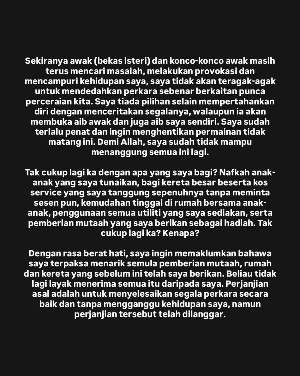 'Saya Tanggung Nafkah Anak RM8,200 Sebulan,' - Chazynash Tertekan Difitnah Bekas Isteri, Terpaksa Tarik Balik Pemberian Mutaah 5 'Saya Tanggung Nafkah Anak RM8,200 Sebulan,' - Chazynash Tertekan Difitnah Bekas Isteri, Terpaksa Tarik Balik Pemberian Mutaah