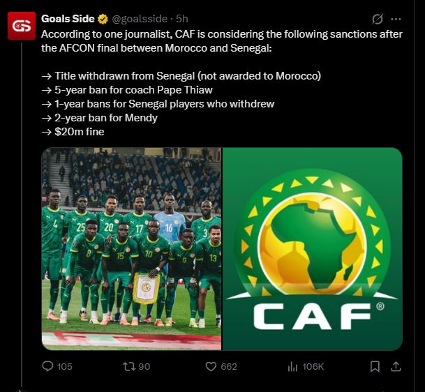 CAF Sedia Lucutkan Kejuaraan AFCON Senegal Dan Gantung Mendy 2 Tahun 2 Senegal