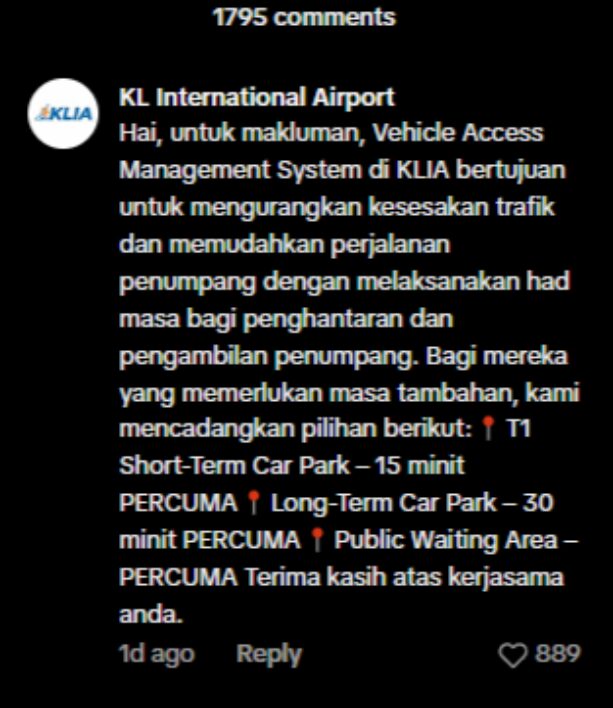 KLIA Tampil Beri Penjelasan Selepas Lelaki Ini Tak Halalkan Cara Mereka Caj RM100 Untuk 34 Minit Di Zon 'Drop Off' 3 Balasan