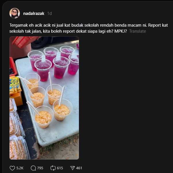 'Report' Dekat Sekolah Tak Jalan, Wanita Ini Kecewa Penjaja Jual Maggie Kembang Dalam Cawan Di Luar Pagar Sekolah