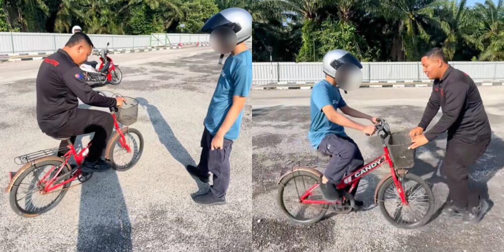 Jangan Malu Belajar Dari Kosong, Gelagat Calon Lesen Motor Belajar Naik Basikal Jadi Perhatian