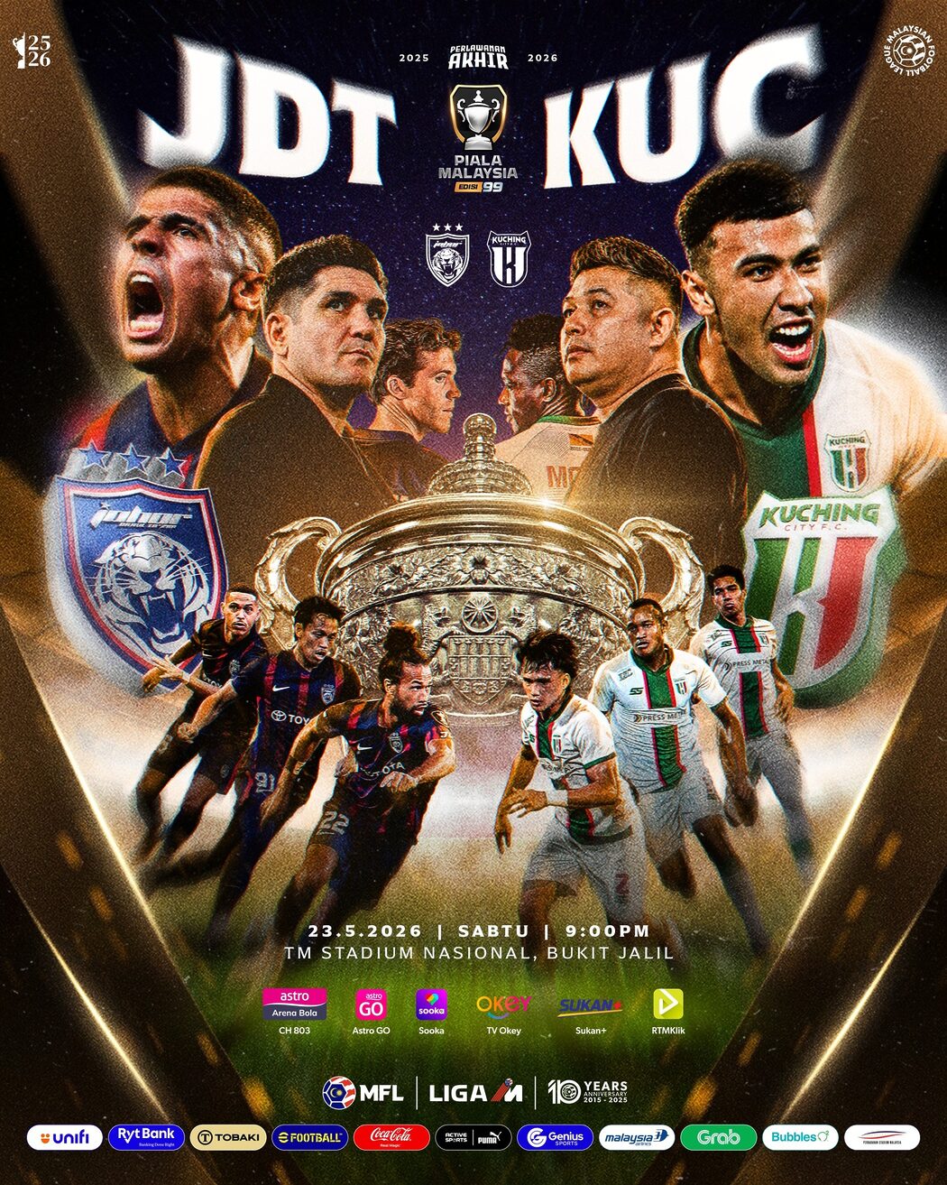 Info Siaran Langsung Final Piala Malaysia 2025/26 JDT vs Kuching City