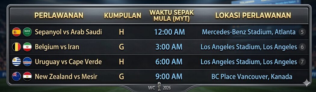 Piala Dunia 2026: Info Siaran Langsung (Waktu Malaysia) Dan Previu 4 Aksi Bermula Tengah Malam Ini 4 Piala Dunia 2026: Info Siaran Langsung (Waktu Malaysia) Dan Previu 4 Aksi Bermula Tengah Malam Ini