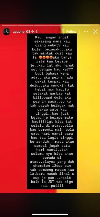 'Baru Main Final Piala S Dah Sombong' - Zaquan Adha Kecam Siapa Itu?