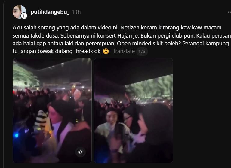 Dakwa Ada 'Halal Gap', Wanita Ini Pertahan Tindakan Menari Di Konsert Hujan, Bukannya Kelab Malam