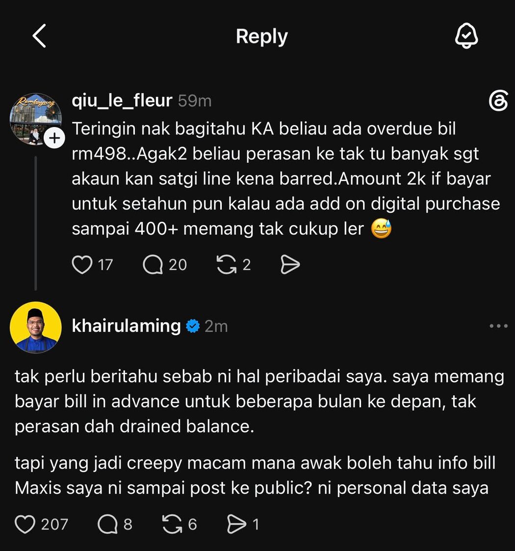 'Bagaimana Boleh Tahu?' – Khairul Aming Sifatkan Tindakan Dedah Bil RM498 Miliknya Sebagai 'Menakutkan' 2 'Bagaimana Boleh Tahu?' – Khairul Aming Sifatkan Tindakan Dedah Bil RM498 Miliknya Sebagai 'Menakutkan'
