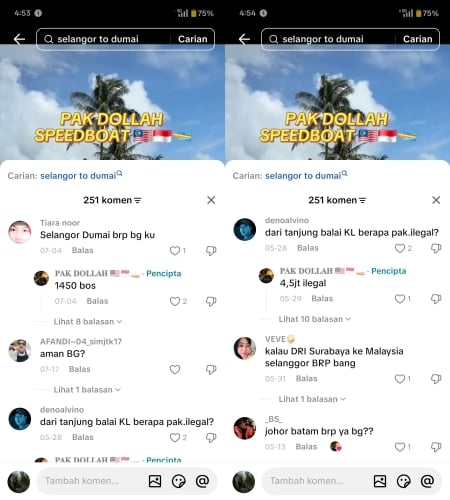 'Tak Pijak Lumpur, Tak Berenang' – Tular Akaun TikTok Promosi 'Speedboat Hantu' Masuk Malaysia Secara Haram 3 'Tak Pijak Lumpur, Tak Berenang' – Tular Akaun TikTok Promosi 'Speedboat Hantu' Masuk Malaysia Secara Haram