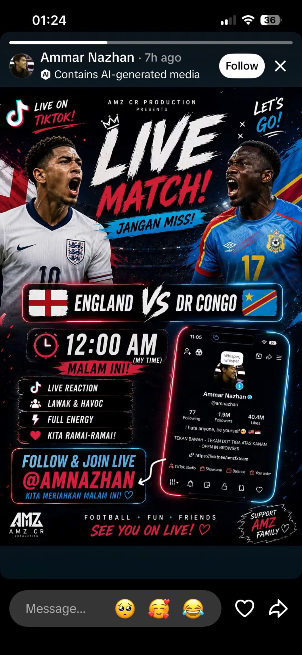 Tak Serik Lagi Tayang Live Piala Dunia, Akaun TikTok Ammar Nazhan Kena Gantung Selama 7 Hari