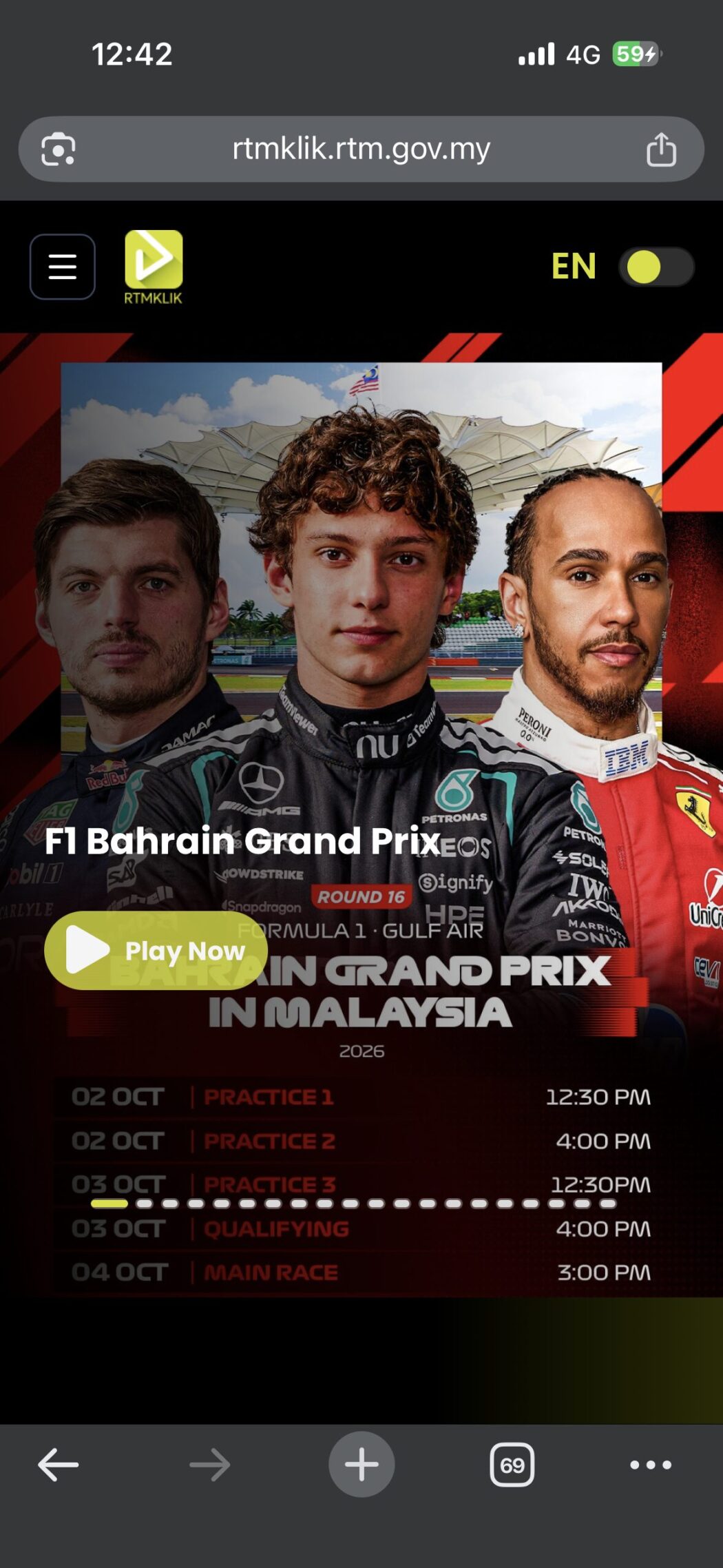 RTM Buat Kejutan, Tayang Siaran Langsung F1 Sepang 2026 Secara Percuma Untuk Rakyat Malaysia